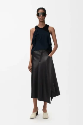 Asymmetric Skirt in Satin Nappa Lambskin