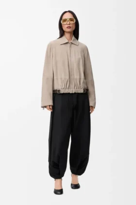 Belted Jacket in Suede Goatskin