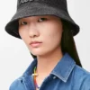 Bucket Hat in Raffia and Calfskin