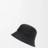 Bucket Hat in Raffia and Calfskin