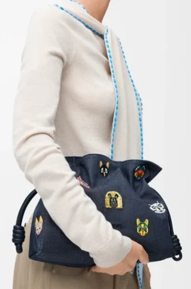 Cats Medium Flamenco Clutch in Embroidered Denim