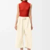 Cropped Belted Trousers in Cotton and Silk