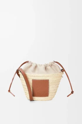 Drawstring Bucket in Palm Leaf and Calfskin