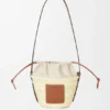 Drawstring Bucket in Palm Leaf and Calfskin