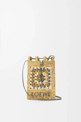 Drawstring Pocket in Classic Calfskin and Raffia