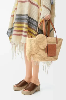 Elephant Basket in Raffia and Calfskin