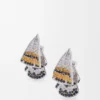 Feather Earrings in Sterling Silver and Crystals