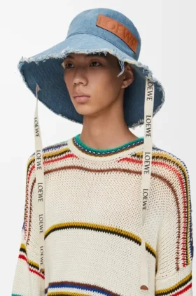 Frayed Fisherman Hat in Denim and Calfskin Frayed Fisherman Hat in Denim and Calfskin