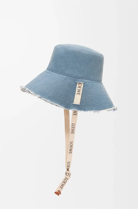 Frayed Fisherman Hat in Denim and Calfskin Frayed Fisherman Hat in Denim and Calfskin