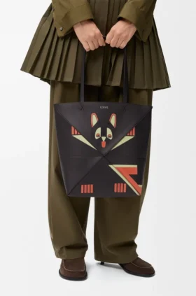 Futurist Cat Medium Puzzle Fold Tote in Nappa Calfskin