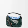 Futurist Cat Small Puzzle Bag in Embroidered Knit and Classic Calfskin