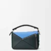 Futurist Cat Small Puzzle Bag in Embroidered Knit and Classic Calfskin