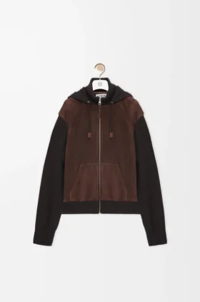 Hybrid Zip-Up Hoodie in Suede Goatskin and Wool Blend Hybrid Zip-Up Hoodie in Suede Goatskin and Wool Blend