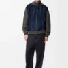 Hybrid Zip-Up Hoodie in Suede Goatskin and Wool Blend