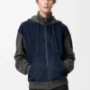 Hybrid Zip-Up Hoodie in Suede Goatskin and Wool Blend