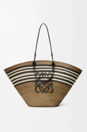 Large Anagram Basket in Iraca Palm and Calfskin