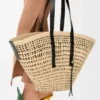 Large Braid Basket in Iraca Palm and Calfskin