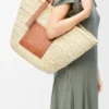 Large Classic Basket in Palm Leaf and Calfskin