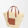 Large Classic Basket in Palm Leaf and Calfskin