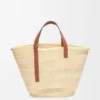 Large Classic Basket in Palm Leaf and Calfskin