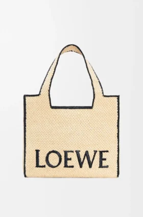 Large Loewe Font Tote in Raffia