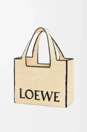 Large Loewe Font Tote in Raffia