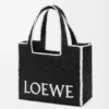 Large Loewe Font Tote in Raffia