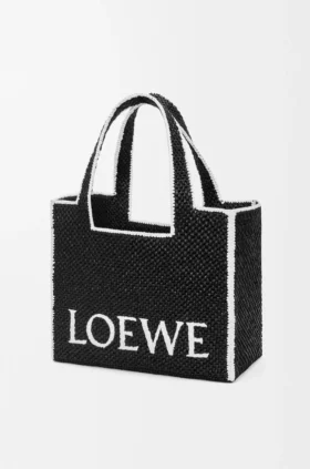 Large Loewe Font Tote in Raffia