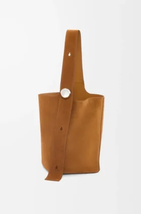 Large Pebble Bucket Bag in Suede Calfskin