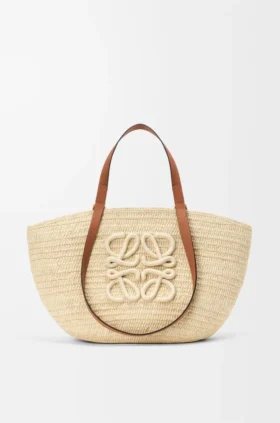 Medium Eclipse Basket in Raffia and Calfskin