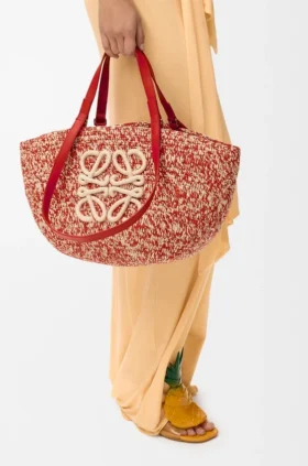 Medium Eclipse Basket in Raffia and Calfskin