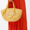 Medium Eclipse Basket in Raffia and Calfskin