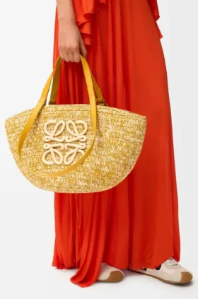 Medium Eclipse Basket in Raffia and Calfskin
