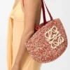 Medium Eclipse Basket in Raffia and Calfskin