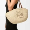Medium Eclipse Basket in Raffia and Calfskin