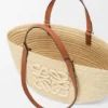 Medium Eclipse Basket in Raffia and Calfskin