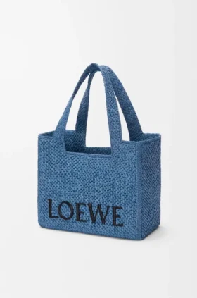 Medium Loewe Font Tote in Raffia