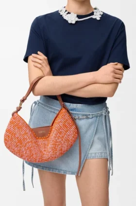 Medium Loewe Swing Bag in Raffia and Calfskin