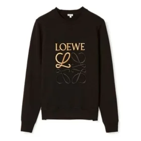 Men”S Loewe Anagram Cotton Round Neck Alphabet Embroidered Sports Classic Black H526341Xa1-1100