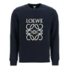 Men”S Loewe Anagram Cotton Round Neck Alphabet Embroidered Sports Classic Navy Blue H526Y24J02-5110