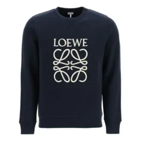 Men”S Loewe Anagram Cotton Round Neck Alphabet Embroidered Sports Classic Navy Blue H526Y24J02-5110