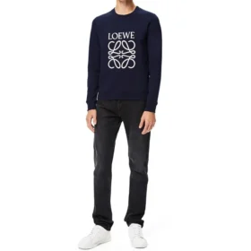 Men”S Loewe Anagram Logo Embroidered Cotton Pullover Navy Blue H526341Xa1-5110 Men”S Loewe Anagram Logo Embroidered Cotton Pullover Navy Blue H526341Xa1-5110