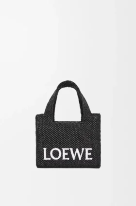 Mini Loewe Font Tote in Raffia