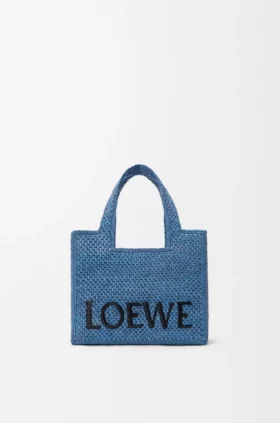 Mini Loewe Font Tote in Raffia