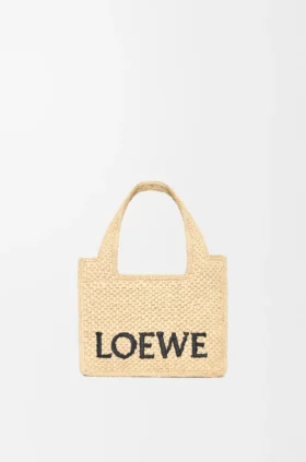 Mini Loewe Font Tote in Raffia