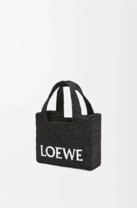 Mini Loewe Font Tote in Raffia