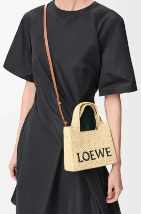 Mini Loewe Font Tote in Raffia