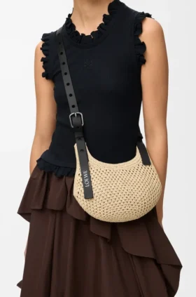 Mini Punch Hole Hobo in Raffia and Calfskin