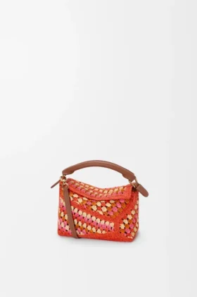 Mini Puzzle Edge Bag in Raffia and Calfskin