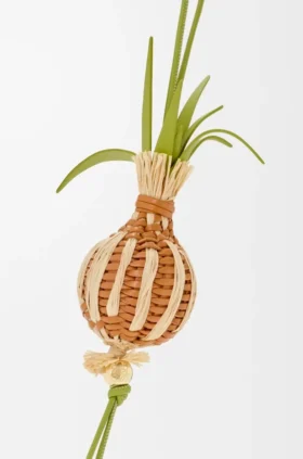 Onion Sprout Charm in Classic Calfskin and Raffia